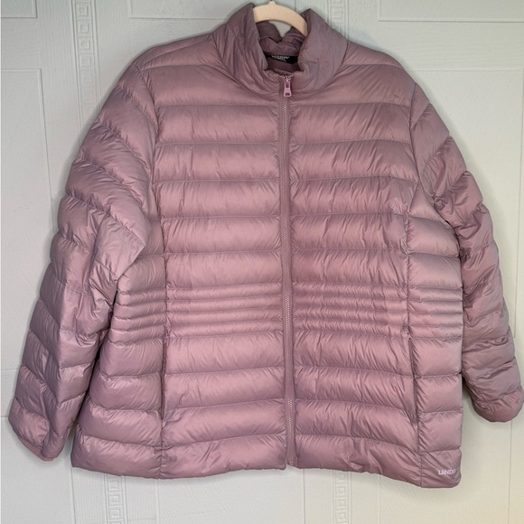 Lands End Puffer Jacket Lilac Womens Plus 1X Down Mock Neck Full Zip Pockets - Picture 2 of 12
